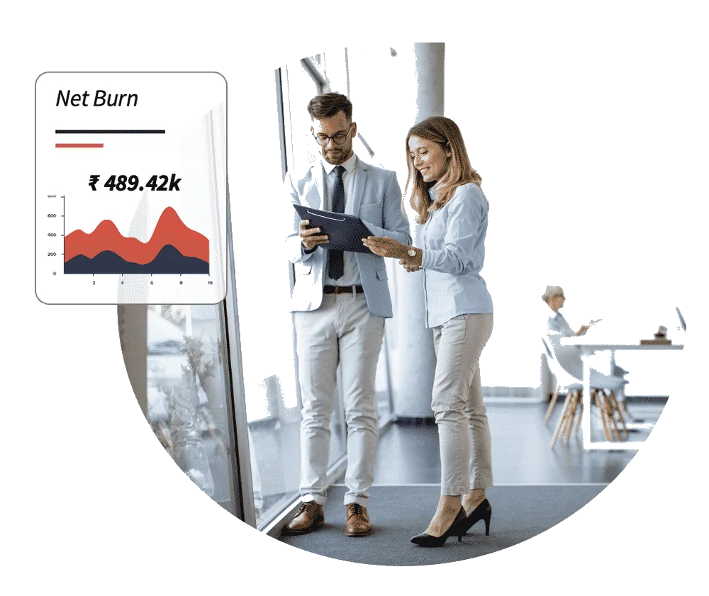 Founder reviewing net burn chart with virtual CFO support