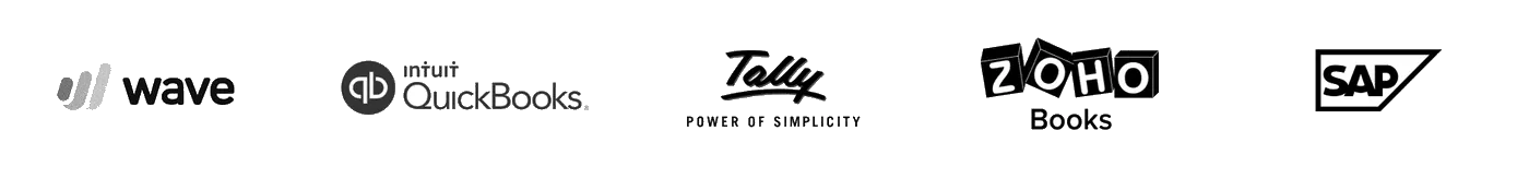 Accounting technologies we work with: Wave, QuickBooks, Tally, Zoho Books and SAP